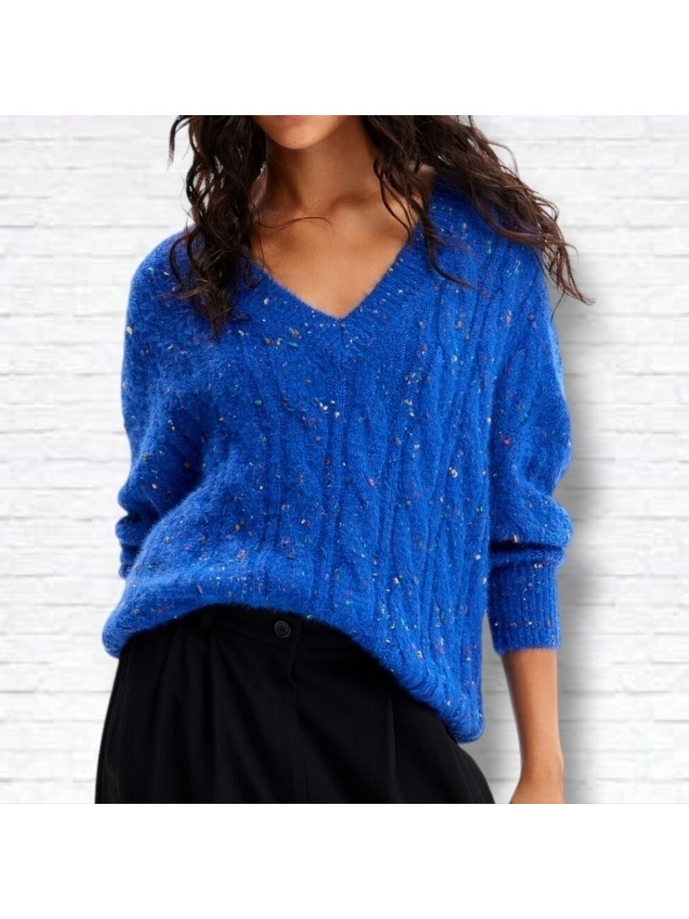 Desigual Blue Oversize Cable Knit Pullover Size XS
